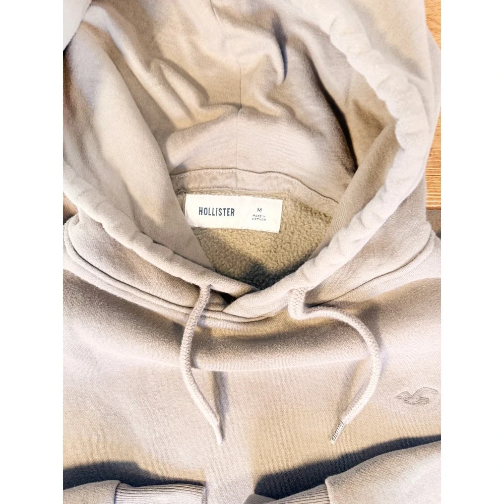 Hollister Mens Medium Tan Brown  Hoodie Embroidered Seagull‎ Logo Pullover